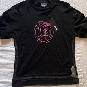Just Cavalli Black Tee with Pink Graphic